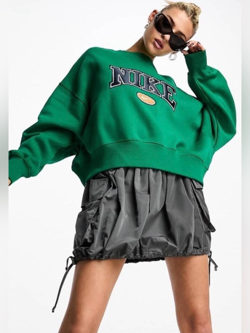 EUC Nike Retro Fleece Oversized Crewneck Pullover Sweatshirt Green/Blue Medium